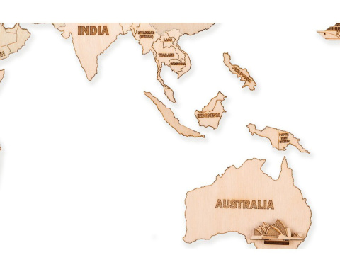 Mapa Świata na ścianę drewniana puzzle 3D 200 x 120 cm Mapa Świata na ścianę drewniana puzzle 3D 200 x 120 cm