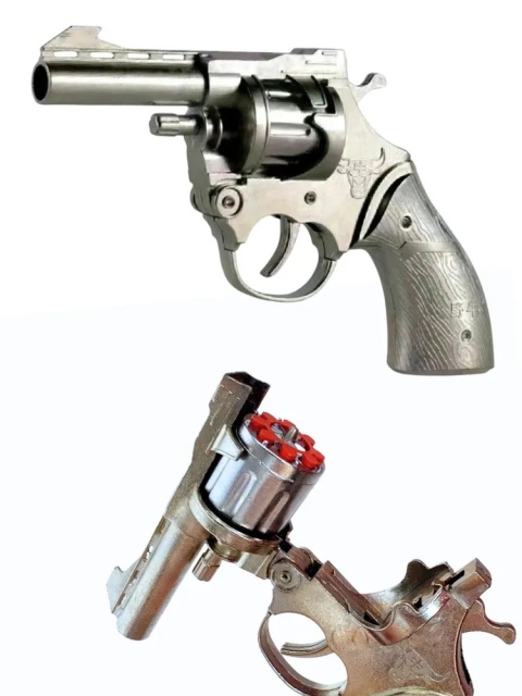 Rewolwer na kapiszony metalowy srebrny + amunicja
