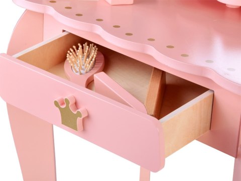 Drewniana Królewska Toaletka z lustrem + krzesełko + akcesoria ZA5934