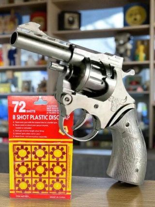 Rewolwer na kapiszony metalowy srebrny + amunicja