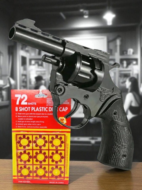 Rewolwer na kapiszony metalowy czarny + amunicja