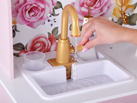 Urocza Różana Drewniana Kuchnia dla dzieci Palnik Zlew Garnki ZA5932