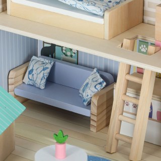 Domek w walizce hotel spa dla zwierząt drewniane mebelki figurki